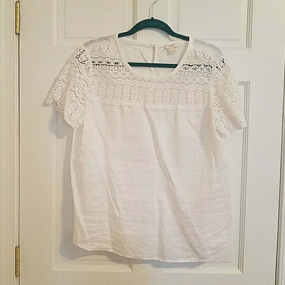 J Crew White Linen Top